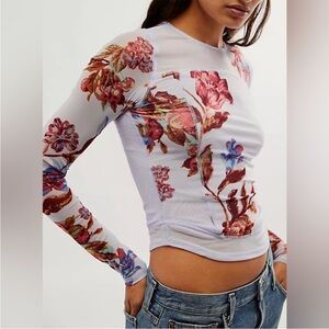 BOGO! Free People Betty’s Garden Purple Floral Mesh Long Sleeve Top Large